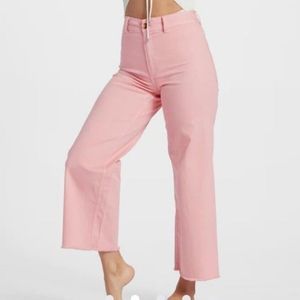 Pink -ish Wash Billabong Free Fall Wide Leg Jeans Raw Hem Stretch